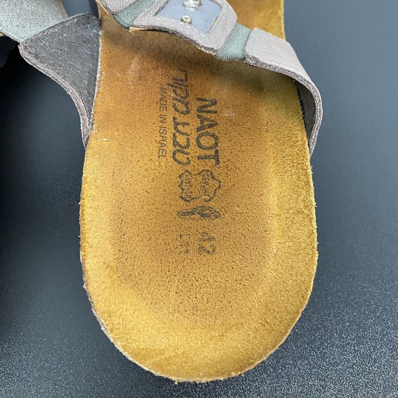 Naot Sandals Womens Size 11 Gray Slide Wedge Leather Studded Rhinestone Comfort - Picture 9 of 14